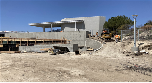 ADA switchback ramp work in progress on Building E Malibu High School